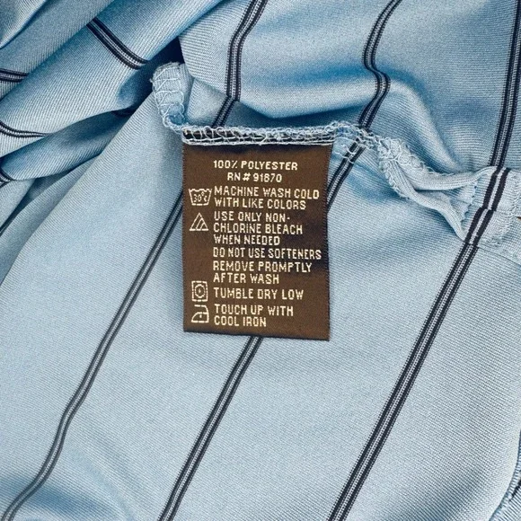 Pebble Beach Performance Mens Long Sleeve Polo Shirt Light Blue Stripe Size XXL - Picture 5 of 7